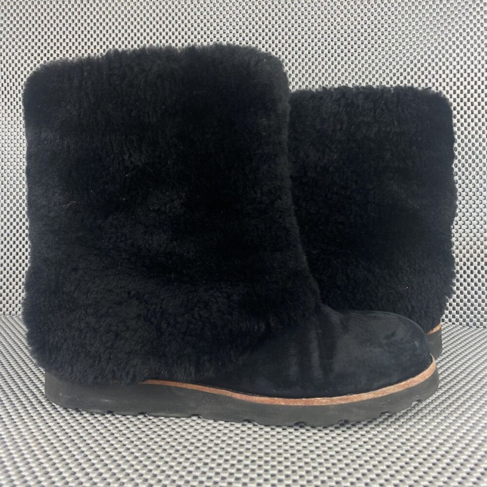 Ugg Australia Maylin Boots Womens Size 9 Black Leather Sheepskin Winter Boots - Picture 3 of 9